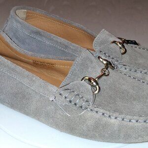 NEW Boemos Grey Suede Driving Slipper Loafer Italy 11 Leather Silver Horsebit